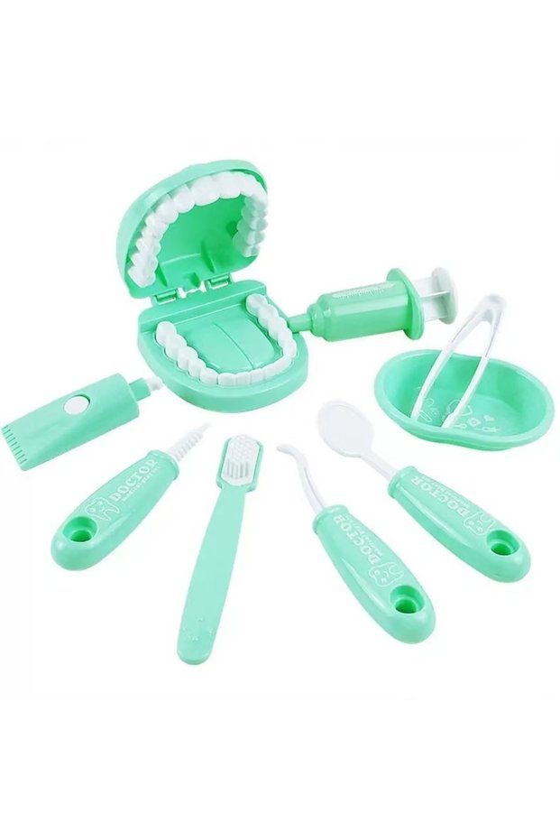 Green Early Education Toy Set Oral Brushing Practice Toy Little Doctor Injection Pretend Play for Gi