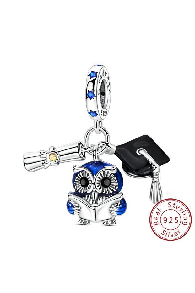 KTC1618 Graduation Original Charms Beads Pendants 925 Sterling Silver Bachelor's Hat Cap Charms Fit
