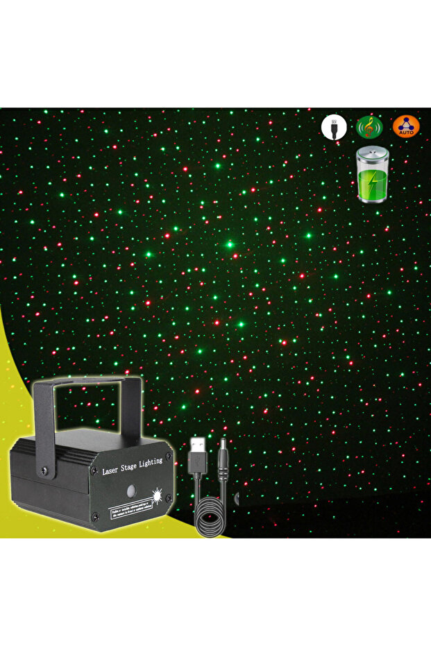 جهاز عرض ليزر ديسكو صغير قابل لإعادة الشحن ببطارية USB 5 فولت من R&G Firefly، مزود بإضاءة كاملة النجوم، مناسب للرقص مع منسقي الأغاني.