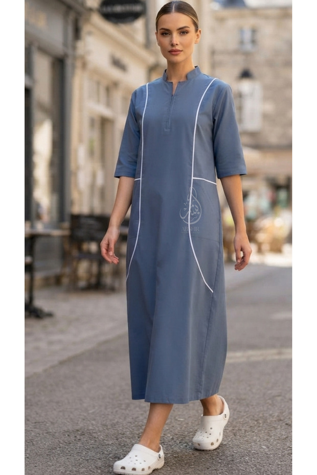 Housemaid/BABY SITTER.KHADAMA/NANNY/Uniform, 3/4 Sleeve, Mandarin Collar, Front Pockets COTTON JALABIYA