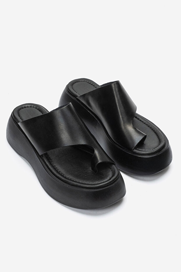 Ottilie Balon Sole Genuine Leather Women's Black Flip-Flop Slippers
