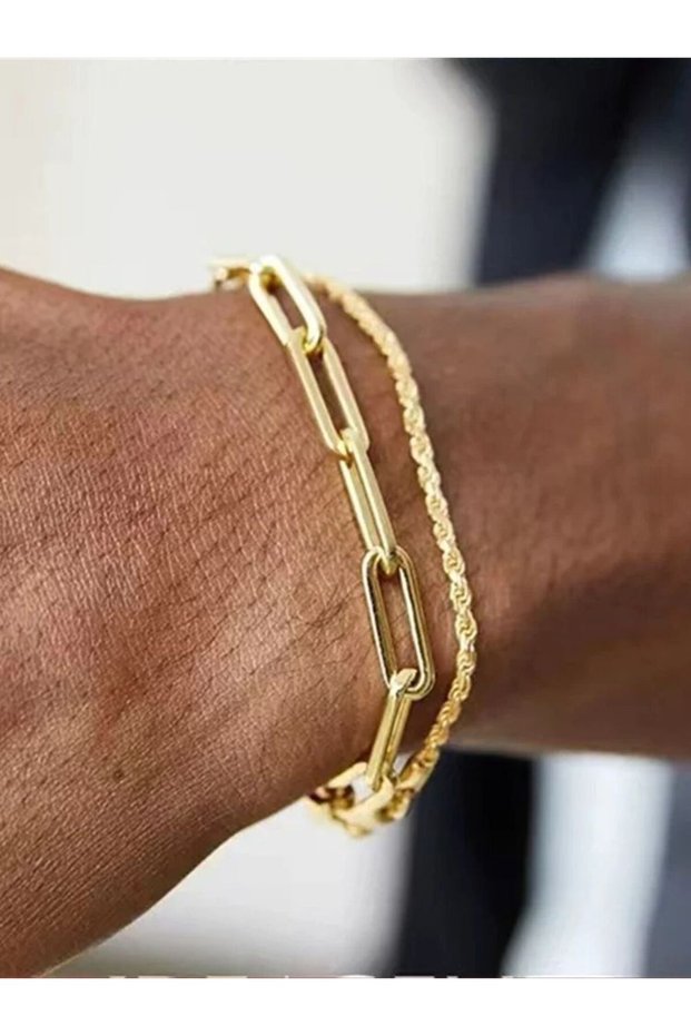Gold Color Multilayer Titanium Steel Chain Bracelet Men Gold Color Twist Chain Stainless Steel Brace