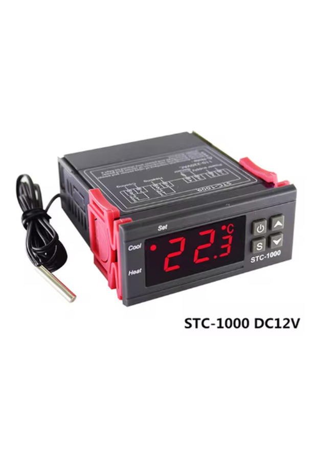 وحدة تحكم رقمية بدرجة الحرارة STC-1000 بجهد 12 فولت، مزودة بمؤشر LED، تعمل على التدفئة والتبريد، مزودة بمنظم حرارة مئوي ومخرجين للمرحلات.
