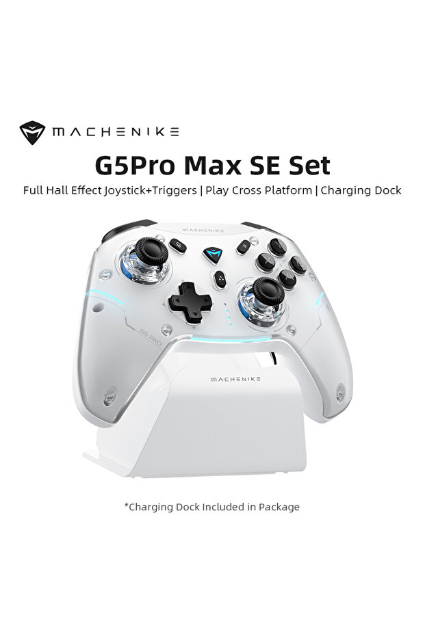 وحدة تحكم ألعاب MACHENIKE G5Pro Max SE باللون الأبيض مع قاعدة شحن اختيارية