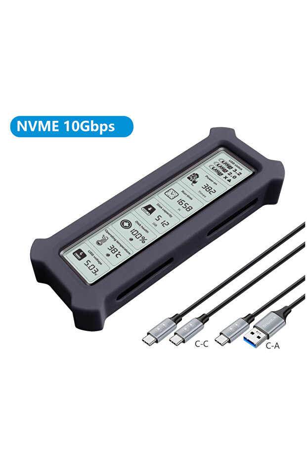 علبة تخزين بيانات M.2 NVMe SSD سوداء اللون، علبة ذكية مرئية لتخزين البيانات من نوع SSD، مزودة بمنفذ USB 3.2 Gen 2 بسرعة 10 جيجابت في الثانية، تدعم NVMe PCI-E