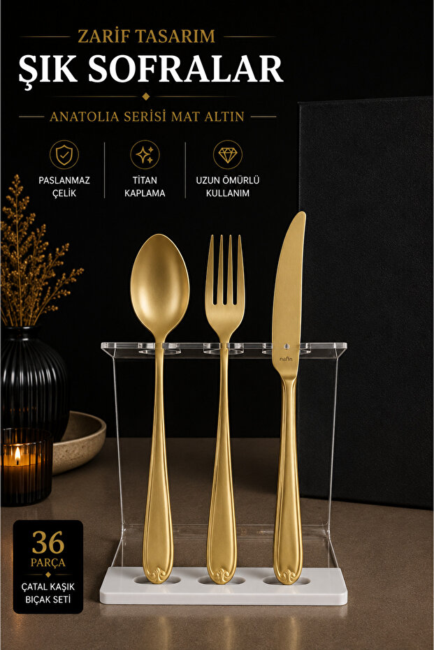 Anatolia Series - Matte Gold - 36 Piece Cutlery Set