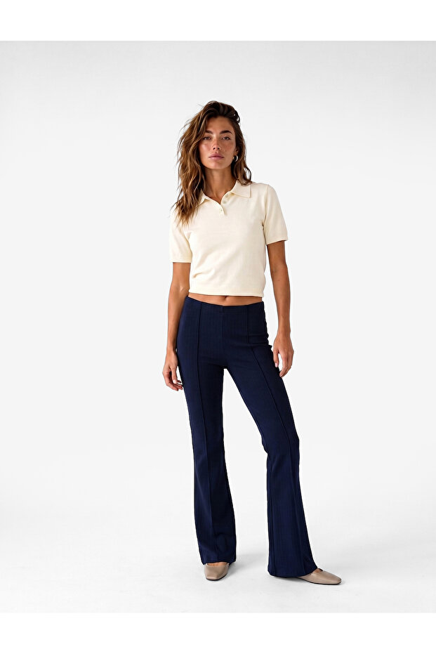 Ribbed Detailed Striped Spanish Style Trousers