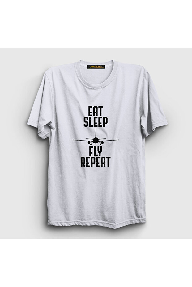 Unisex White Eat Sleep Fly Repeat Pilot Airplane Airplane T-shirt398580tt