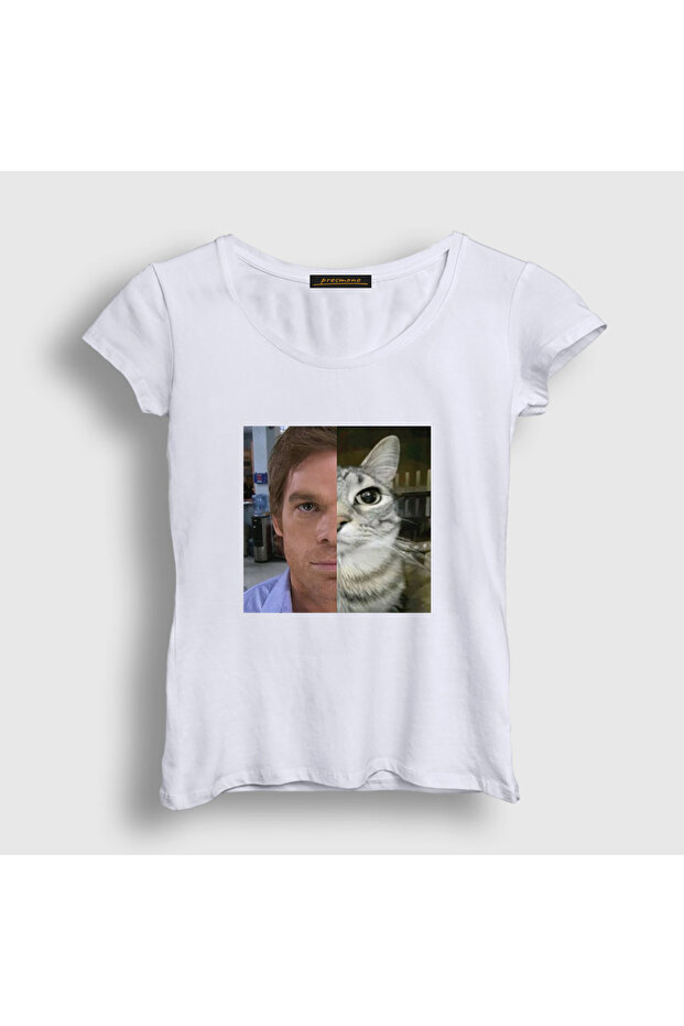 Women's White Dexter Morgan Cat T-Shirt 602479Tt