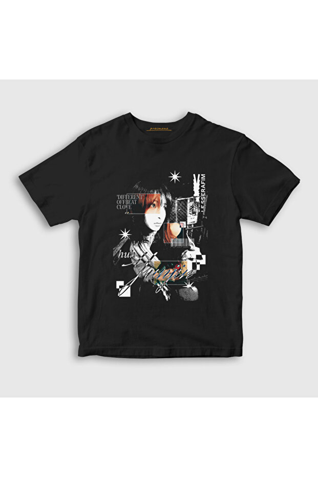 Unisex Kids Black Huh Yunjin Different Le Sserafim T-Shirt 597442Tt