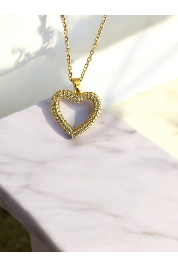 Zircon Stone Heart Women's Necklace – 55 cm Stainless Steel, Sparkling and Romantic Design