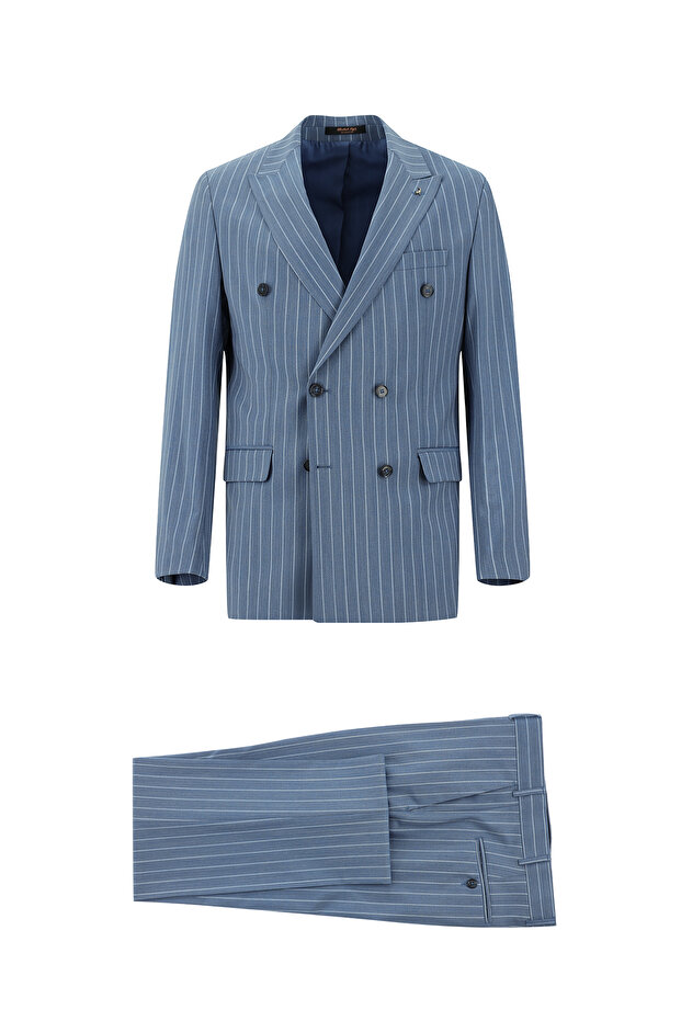 6 Drop Regular Fit Standard Cut Wool Striped Double Breasted Suit