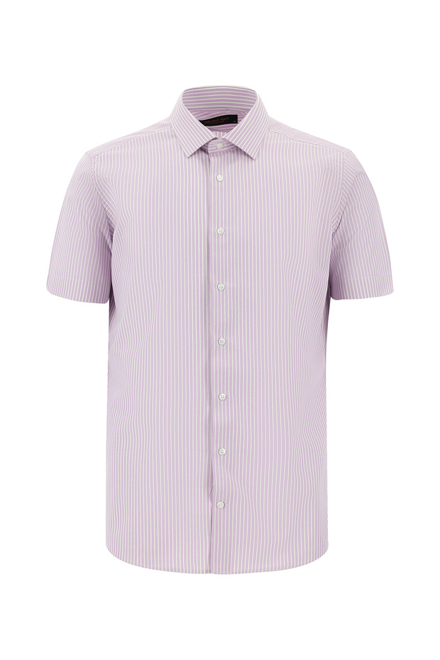 Short Sleeve Slim Fit Slim Fit Striped Cotton Shirt
