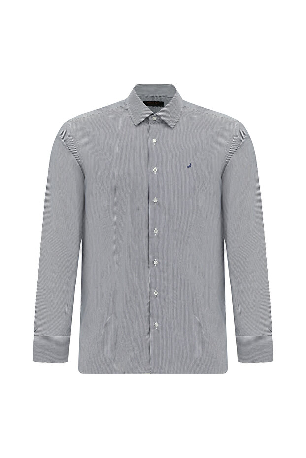 Long Sleeve Slim Fit Slim Fit Cotton Embroidered Classic Striped Shirt