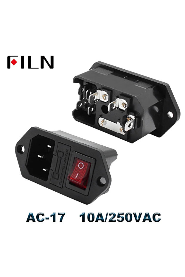 AC-17 IEC320 C14 Electrical AC Socket 3 Pin Red LED 250V 10A Fuse Female Male Inlet Plug Connector 2