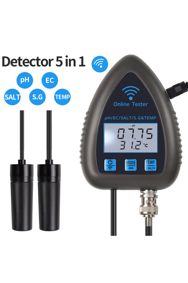 PH EC Salt S.G Temp Tuya WiFi 5 in 1 Water Quality Meter Online Tester TDS/EC/SALT PH S.G.TEMP Detec