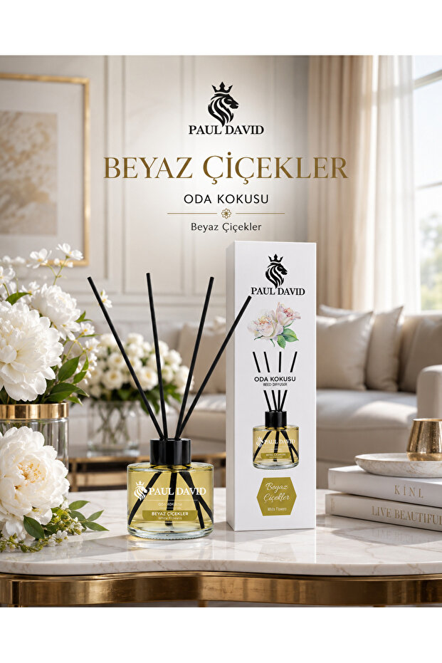 Beyaz Çiçekler Yüksek Koku Yayılımlı Dekoratif Bambu Çubuklu Oda Kokusu 145 ml - 1