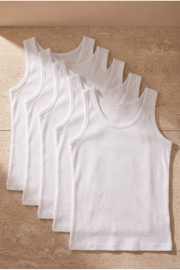 Pack of 5 Basic White Boys' Undershirts