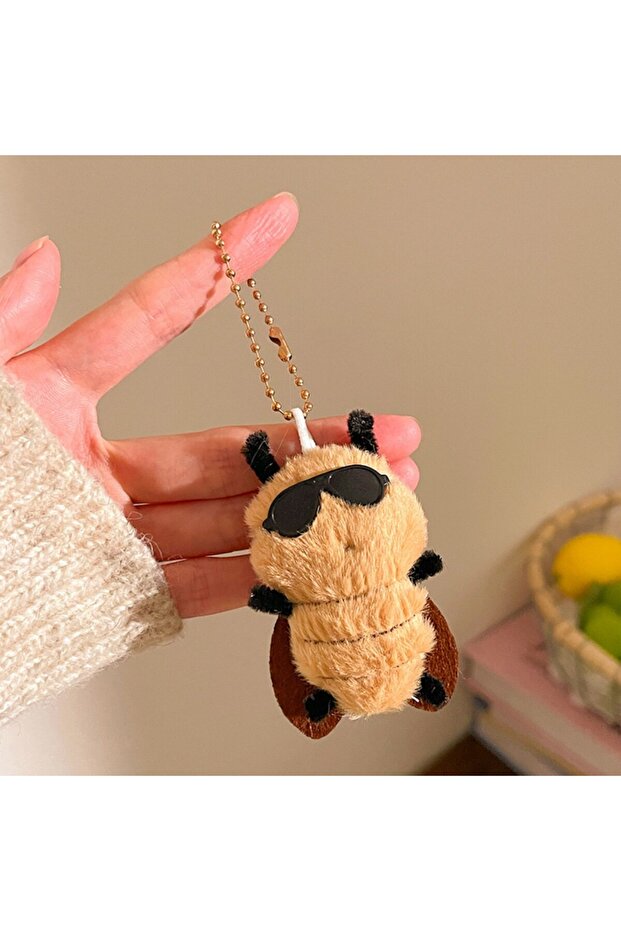 Sunglasses Aqiang New Cute Cockroach Plush Keychain Stuffed Animal Car Key Holder Backpack Pendant K