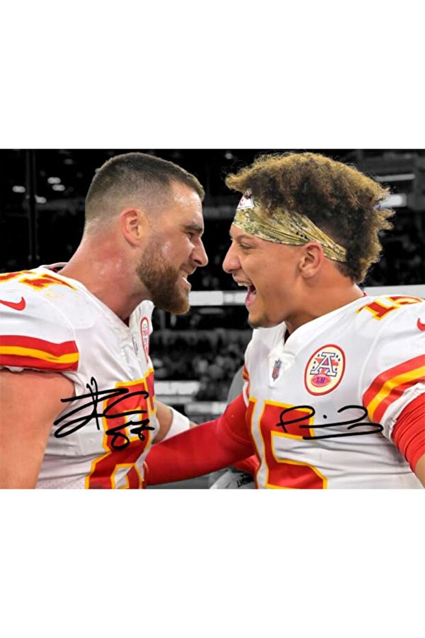 Travis Kelce Patrick Mahomes Signed Autograph Photo A4 Framed Gift