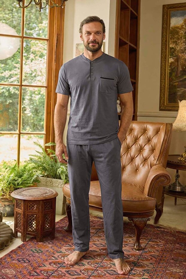 Men's Short Sleeve Cotton Pajama Set 260424 Smoked