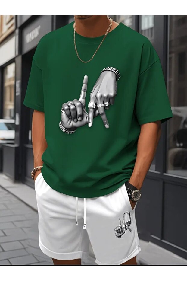 - Men's Printed Cotton T-Shirt and Shorts 2-Piece Set Oversize - First Class Quality Fabric G6