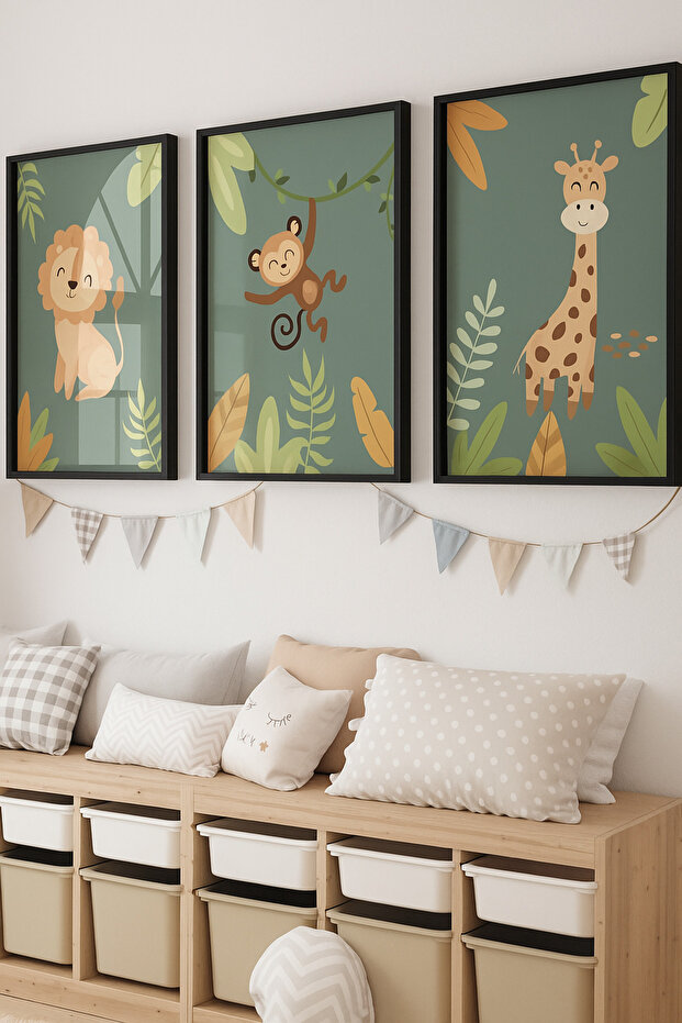 Laminated Framed Pvc Protected Uv Printed 3-Piece Baby Kids Room Wall Painting – Modern & Stylish Wall Decor