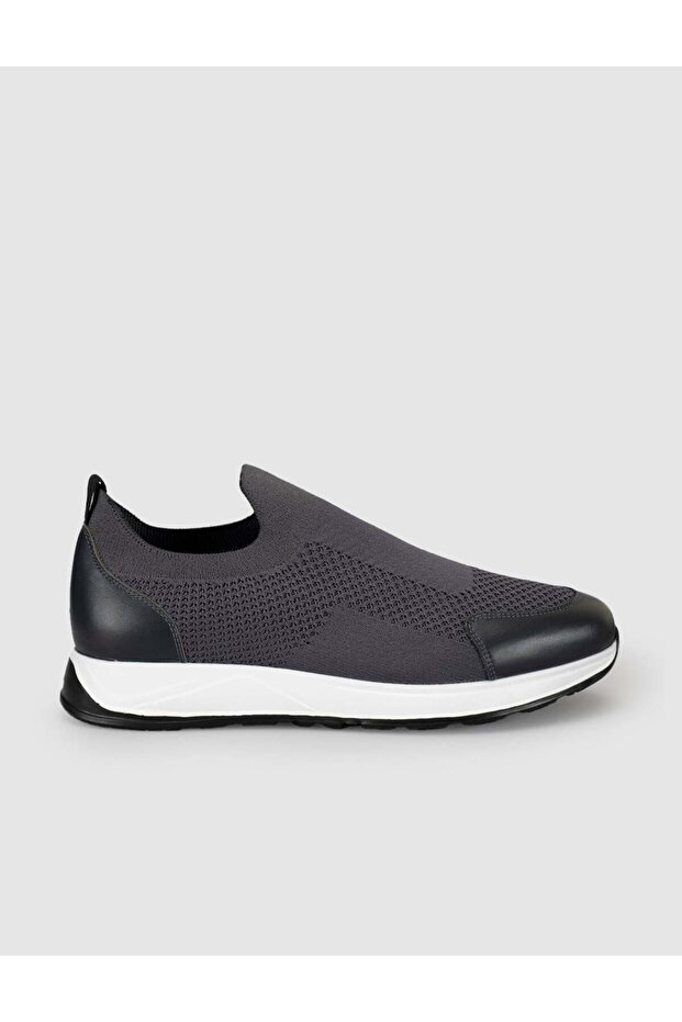 Leather Detailed Gray Summer Men's Knitwear Shoes