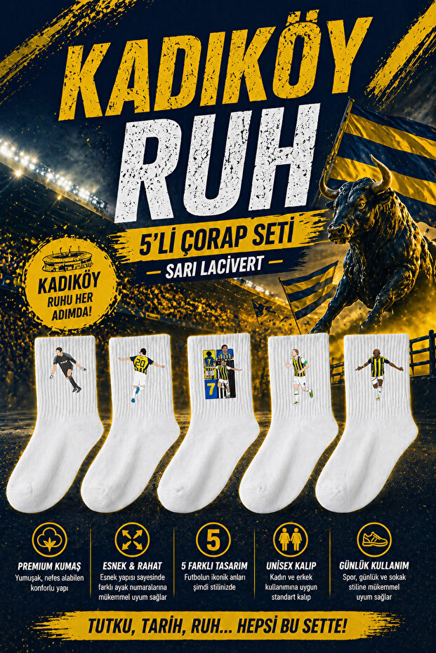 Kadıköy Ruh 5-Piece Sock Set – Yellow Navy Blue