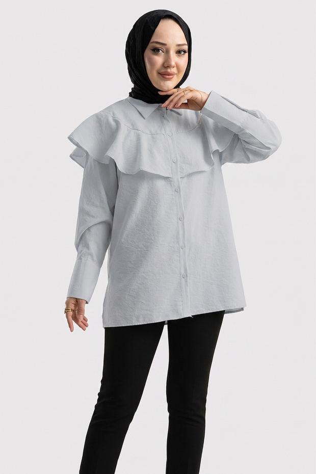 6317 - Stylish, Comfortable Peach Fabric Shirt Collar Women's Shirt