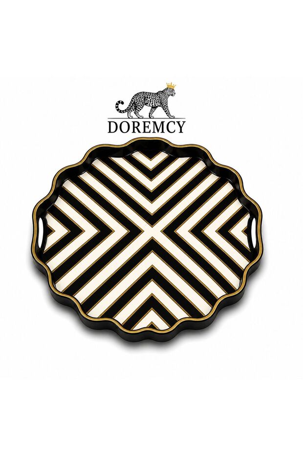 Luxury Glass Surface Presentation Tray 38 cm - Tea and Coffee Serving Tray - Decorative Round Tray with Gold Detail
