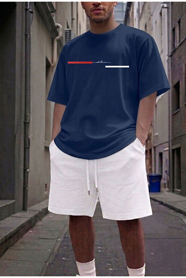 Whatever Printed Double Oversize Tshirt Shorts Men's Set