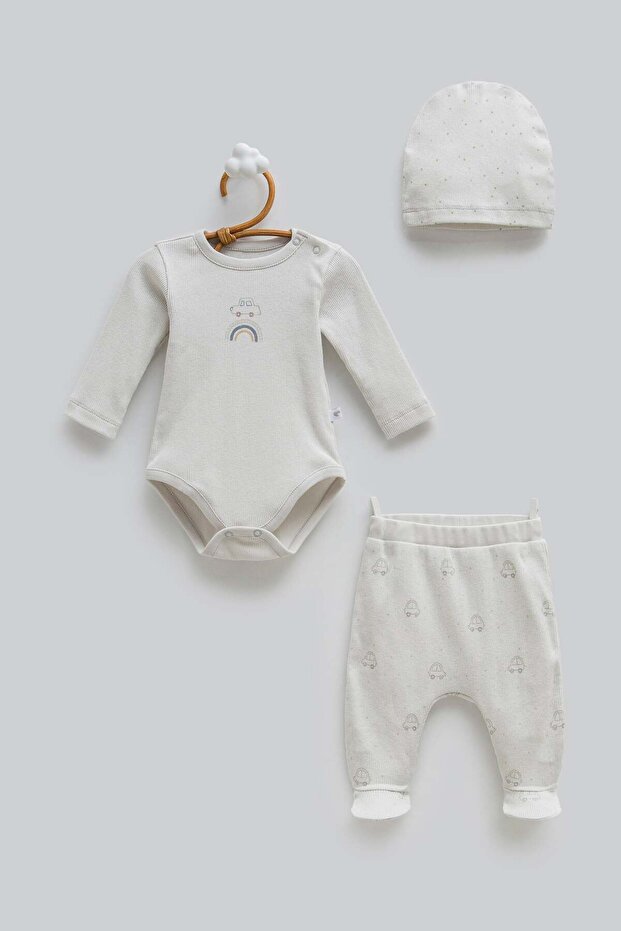 Baby Boy Car Print 3-Piece Bodysuit Set 0-12 Months Gray