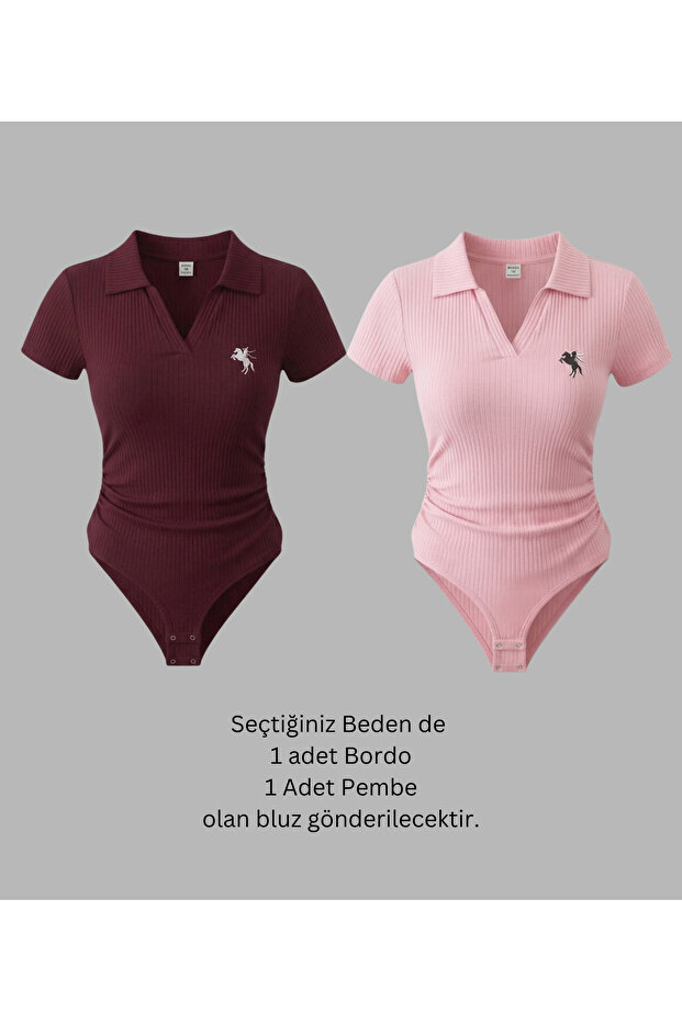 Polo Collar Ribbed Lycra Premium Bodysuit