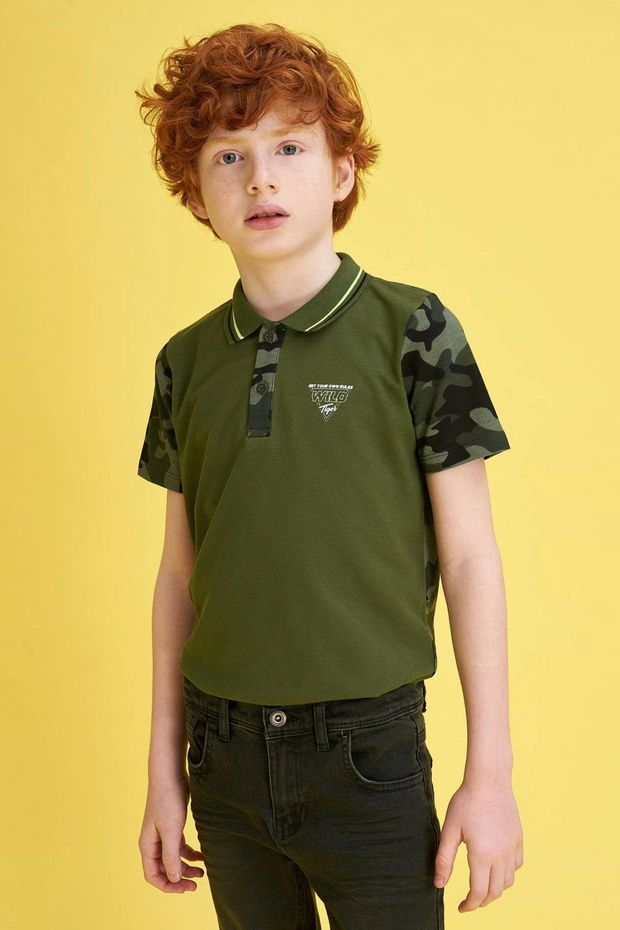 Boy's Regular Fit Polo Collar Printed Short Sleeve Polo T-Shirt