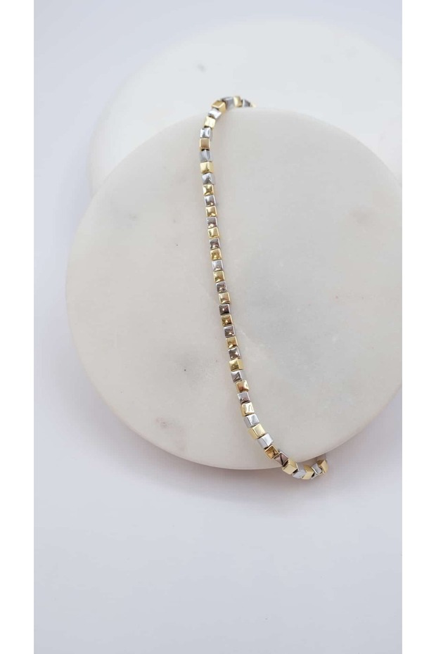 Gold Silver Cube Plate Anklet