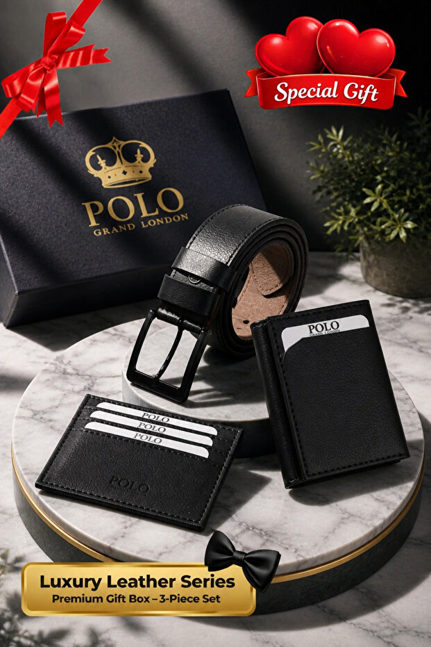 Original Men's 3-Piece Special Gift Boxed Set Trendy Model Gift Special Box Gift for Lover Father-In-Law Groom's Gift Birthday Special Day Gift Luxury Soft Leather Stylish Belt Card Holder and Wallet Set