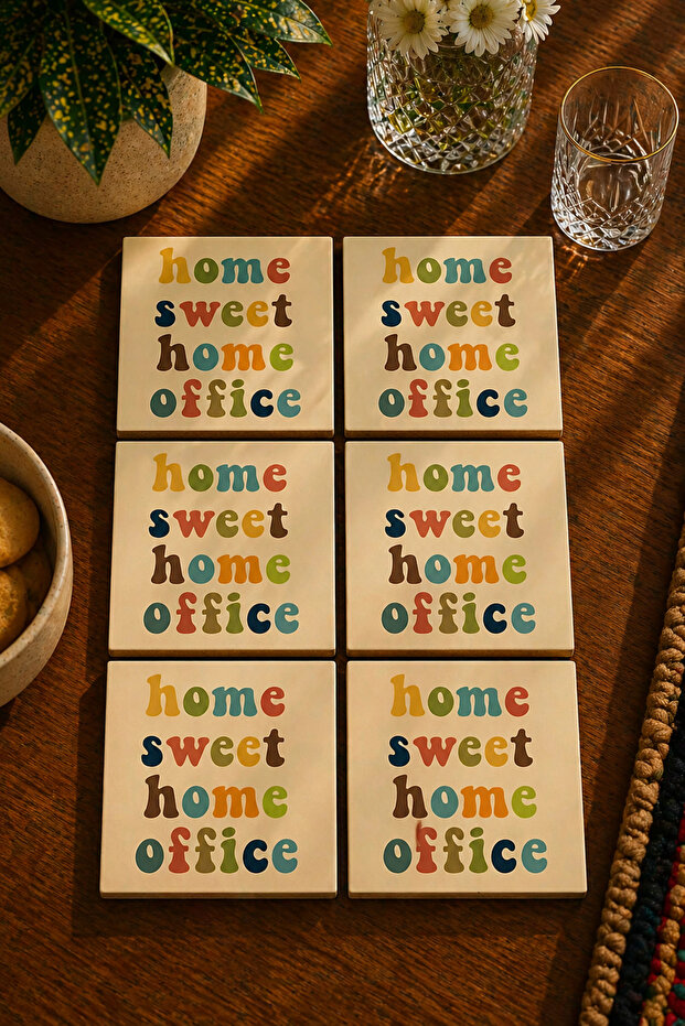 Modern Textual Design - Home Sweet Home Office Set of 6 Coasters - Uv Printing Mdf - 10X10 cm