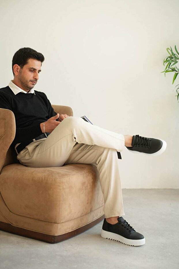 Akb-X516 Black Leather Casual Men's Shoes