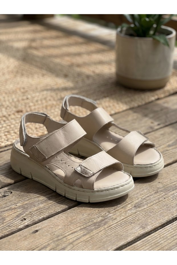 Genuine Leather Women's Orthopedic Sole Velcro Daily Comfortable Summer Sandals Black 25085
