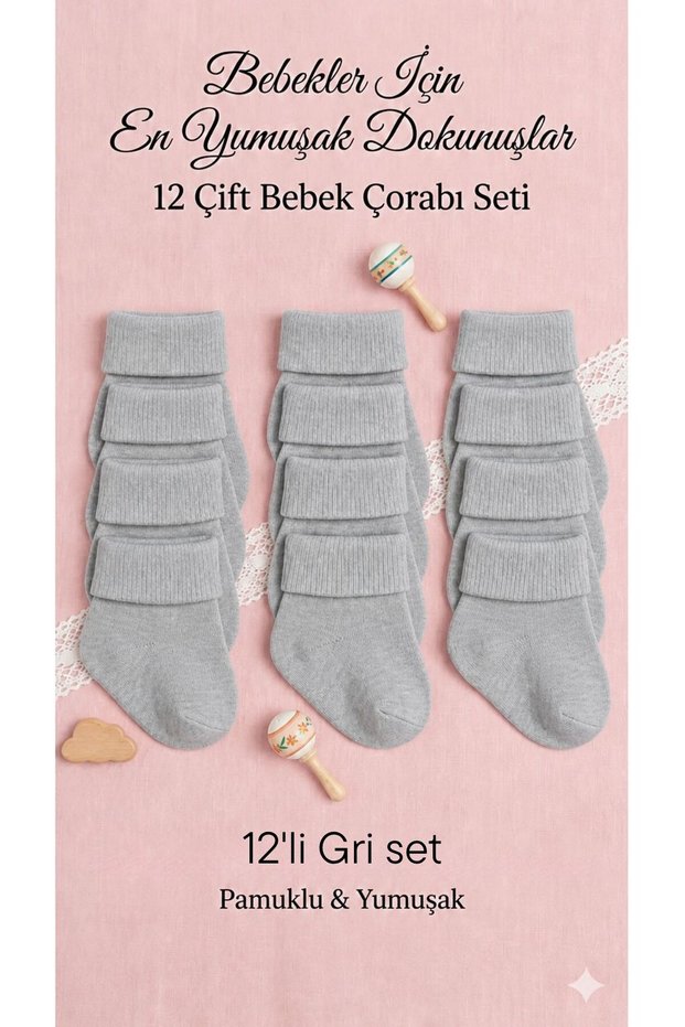 12 Pairs of Cotton Non-Squeezing Ankle Socks in 3 Colors for Newborns and Baby Girls 0-6 Months