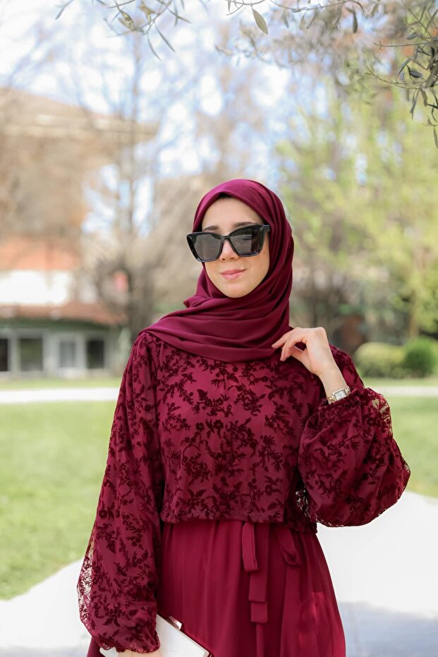 Ankanoor Flocked Printed Cape Look Medina Silk Dress 145cm Anka265149