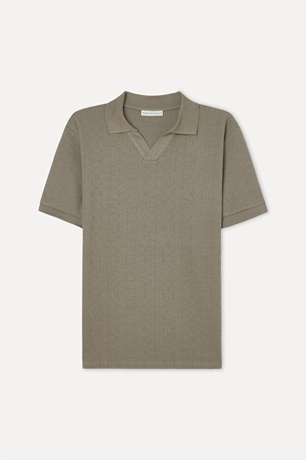 Men's Mink Color Polo Collar Textured T-Shirt