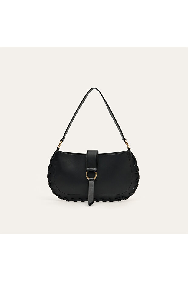 Women's Black Handbag with Stitching Detail