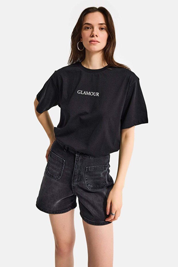 İts Basic Women's Oversize Glamour Printed 100% Cotton T-Shirt
