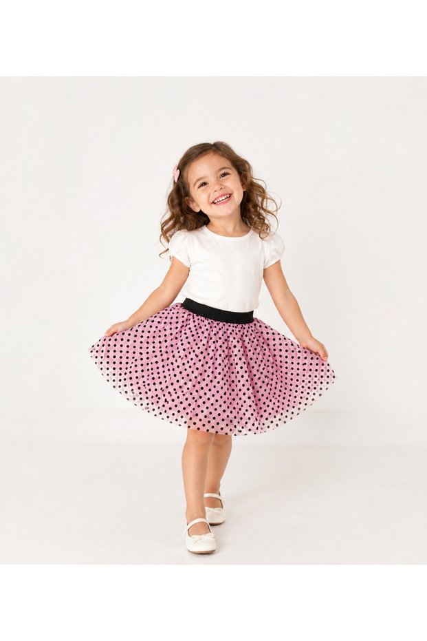 Pink Polka Dot Elastic Waist Cotton Lined Girls' Holiday Tutu Skirt