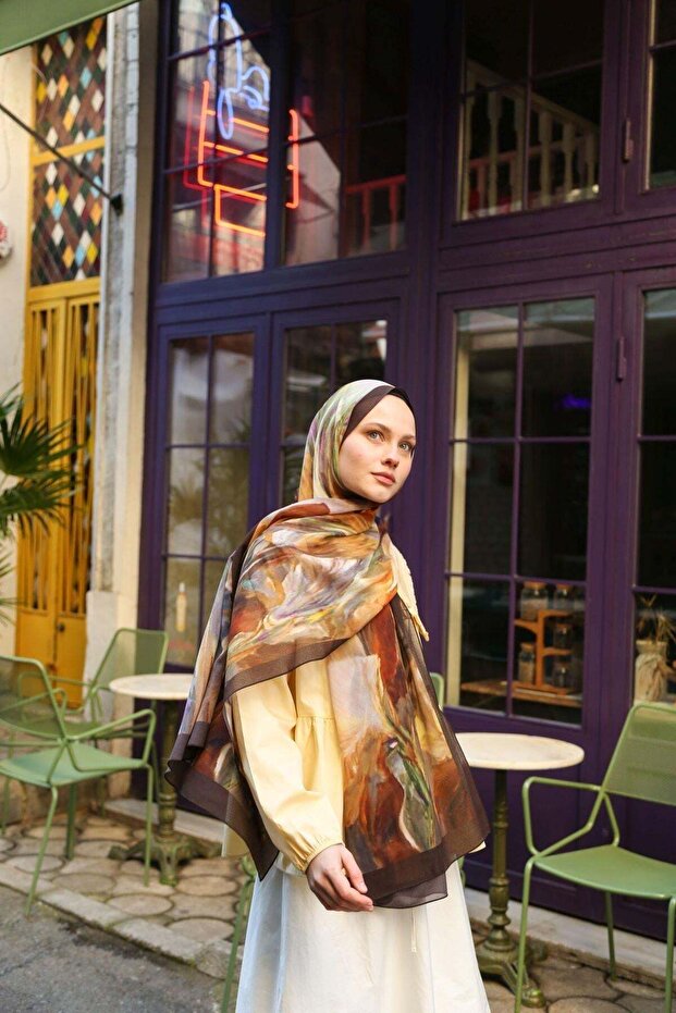 Noir Abstract Pattern Shawl - Yellow-Brown