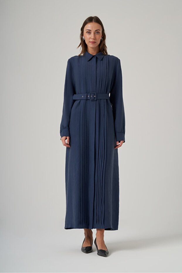 2050 Fabric-Detail Belted Dress Indigo