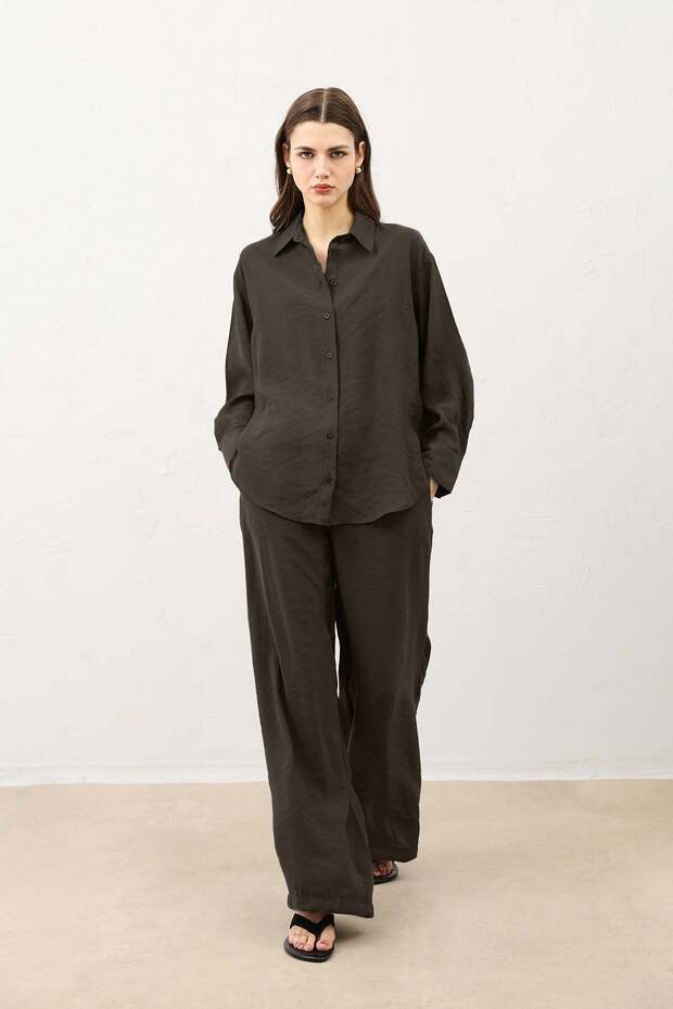 Brown Dripped Oversize Women's Shirt