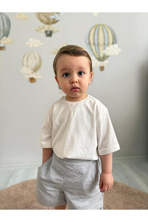 Gray 1-5 Years Old Baby Boy Modern Shorts Set
